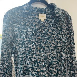 Anthropologie Maeve Green White print Button Down